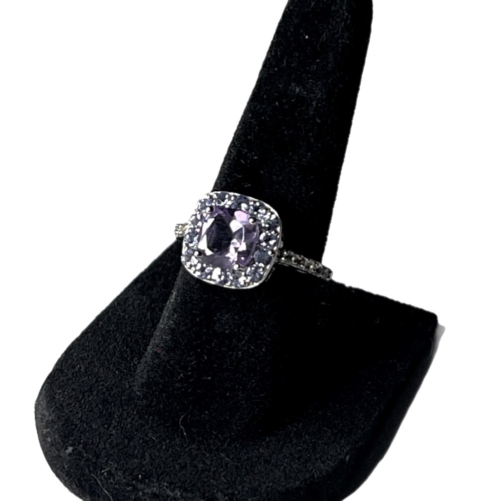 Cushion-Cut Amethyst and Tanzanite Halo